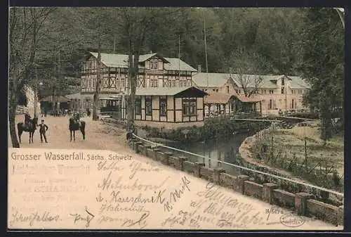 AK Lichtenhain /Sächs. Schweiz, Gasthof Lichtenhainer Wasserfall, Bes. R. Lehmann