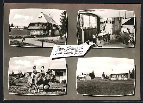 AK Faulenfürst /Schluchsee, Pony-Feriendorf Zum Faulen Fürst, Gasthaus, Innenansicht, Frauen auf Ponys