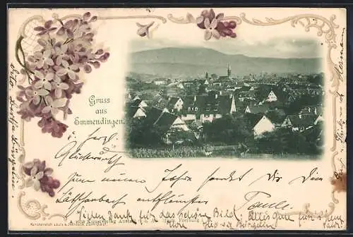 Lithographie Emmendingen, Teilansicht, Veilchen