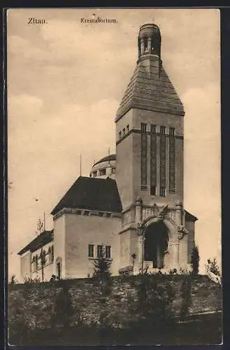 AK Zittau, Krematorium mit Mauer