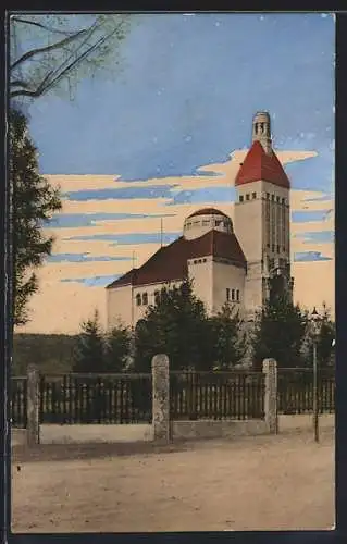 AK Zittau, Krematorium, Ansicht von der Strasse aus