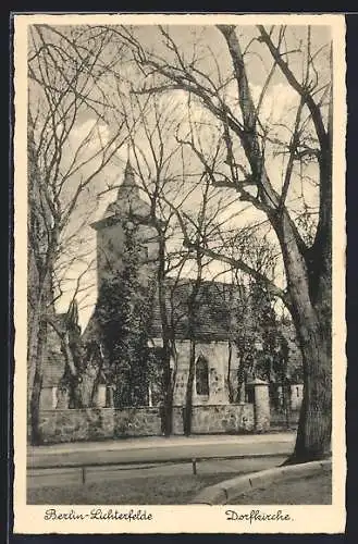 AK Berlin-Lichterfelde, Dorfkirche mit Strasse