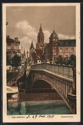 AK Heilbronn, Neckarbrücke mit Ortspanorama