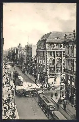 AK Berlin, Leipziger- Ecke Friedrichstrasse mit Strassenbahn
