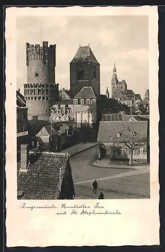 AK Tangermünde, Neustädter Tor und St. Stephanskirche