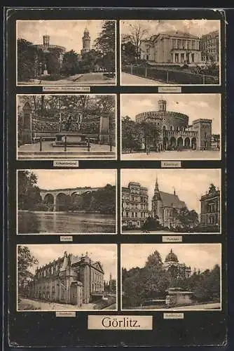 AK Görlitz, Kaisertrutz, Kriegerdenkmal, Stadthalle, Stadttheater