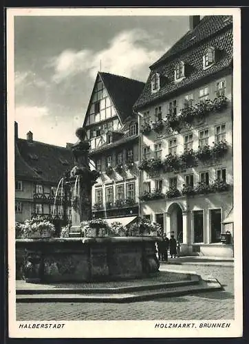 AK Halberstadt, Holzmarkt, Brunnen und Apotheke