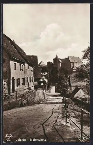 AK Leisnig, Malerwinkel mit Burg