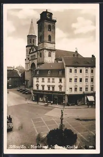 AK Zittau /Sa., Markt mit Johannis-Kirche
