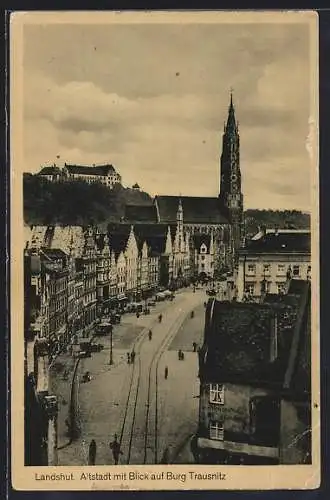 AK Landshut, Altstadt mit Kirche und Burg Trausnitz
