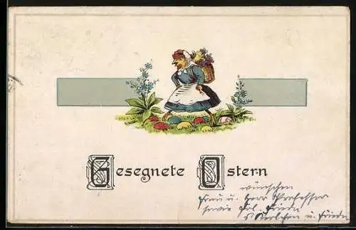 AK Henne mit bunten Ostereiern, Gesegnete Ostern