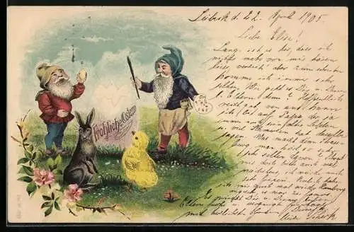 AK Zwerge mit Osterhasen und Osterküken