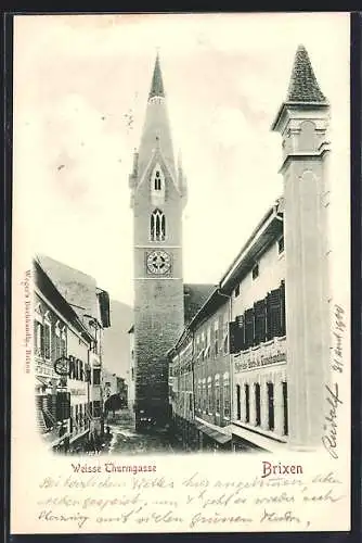 AK Brixen, Weisse Thurmgasse mit Weger`scher Kunsthandlung