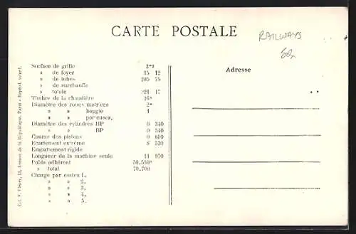 AK französische Eisenbahn, Machine de Trains express, Série 2601 à 2620, Modèle 1905