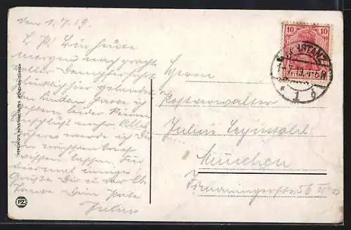 AK Konstanz, Graf Zeppelins Luftschiff über dem Ort