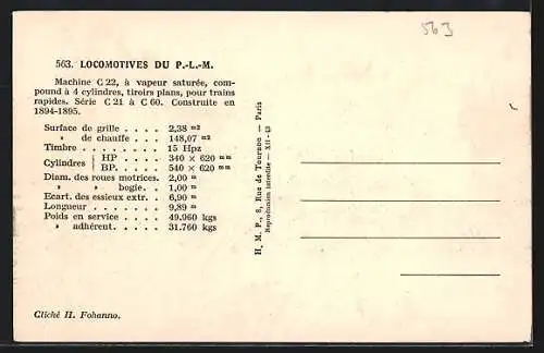 AK Eisenbahn, Locomotives du P.-L.-M., Machine C 22