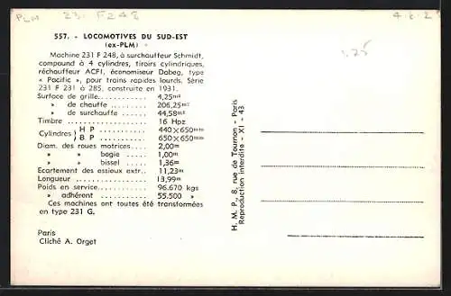 AK Machine 231 F 248, französische Eisenbahn