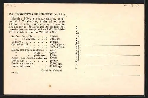 AK Locomotives du Sud-Ouest, Machine 193 C, französische Eisenbahn