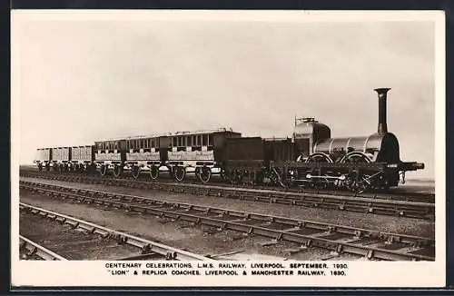 AK Lion & Replica Coaches, Liverpool & Manchester Railway, englische Eisenbahn