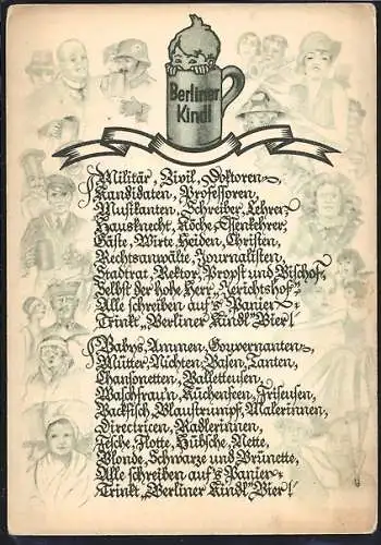 AK Berlin-Rixdorf, Werbekarte der Brauerei Berliner Kindl, Vers