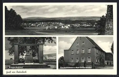 AK Rodenbach / Kaiserlautern, Geschäftshaus von Karl Willenbacher, Kriegerdenkmal