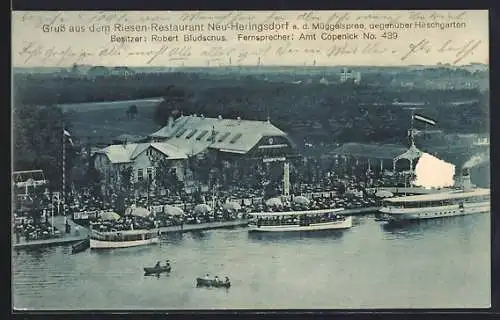 AK Köpenick, Riesen-Restaurant Neu-Heringsdorf aus der Vogelschau, Besitzer Robert Bludschus
