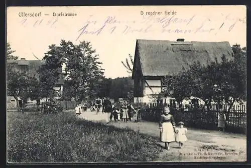 AK Ullersdorf / Dresdner Heide, auf der Dorfstrasse