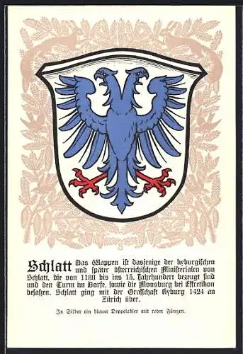 AK Schlatt, Wappen auf Tannen-Ornamenten, Eichhörnchen, Info-Text