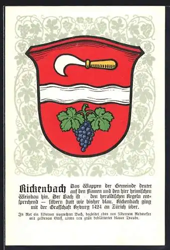 AK Rickenbach, Wappen auf Weintrauben-Ornamenten, Info-Text