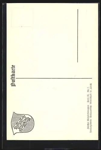 AK Pfäffikon, Wappen auf Wasserpflanzen-Ornamenten, Schlangenstab, Info-Text