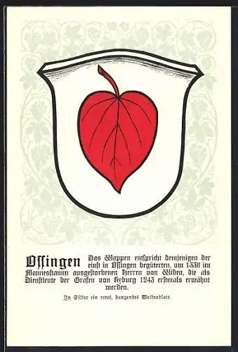 AK Ossingen, Wappen auf Weintrauben-Ornamenten, Info-Text