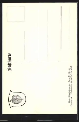 AK Ossingen, Wappen auf Weintrauben-Ornamenten, Info-Text