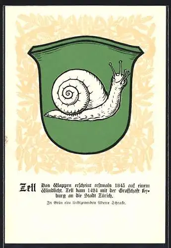 AK Zell, Ortswappen, In Grün eine linksgewendete silberne Schnecke