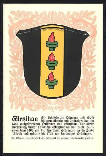 AK Wetzikon, schwarz-goldenes Wappen mit drei Flammen