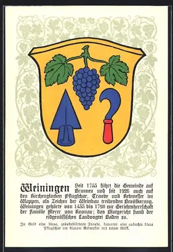 AK Weiningen, Wappen auf Blatt-Ornamenten, Info-Text