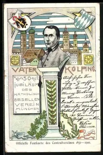 AK München, 50. Jubiläum des Katholischen Gesellenvereins, Vater Kolping