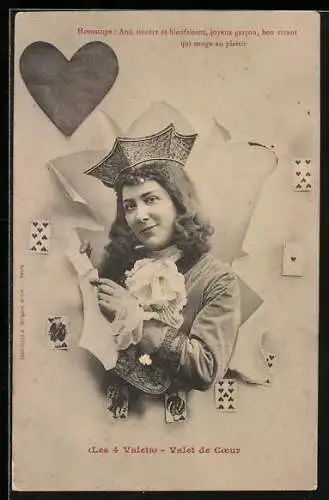 AK Herzdame mit Spielkarten