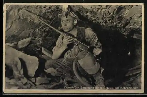 AK Mansfeld / Südharz, Bergmann beim Bohren mit Bohrhammer