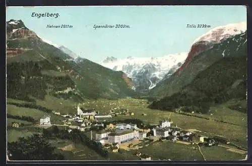 AK Engelberg, Gesamtansicht mit Hahnen, Spannörter u. Titlis aus der Vogelschau