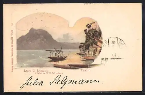 AK Lugano /Lago di Lugano, Panorama e Monte di S. Salvatore