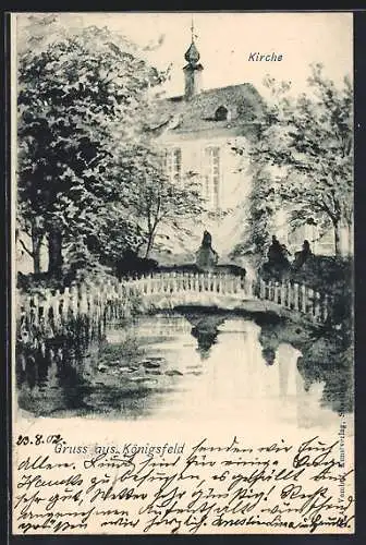 AK Königsfeld / Baden, Kirche mit Bachlauf