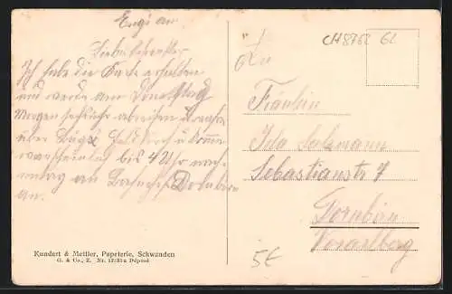 AK Schwanden /GL, Ortsansicht mit Brücke und Kirche