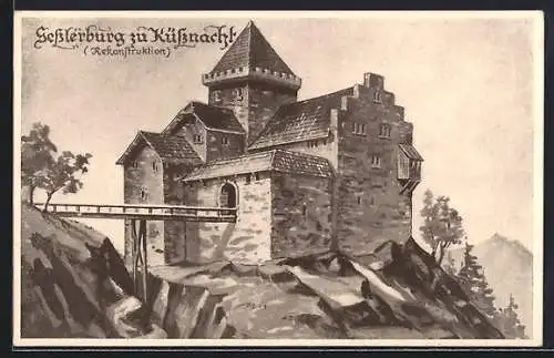 Künstler-AK Küssnacht, Gesslerburg mit Umgebung