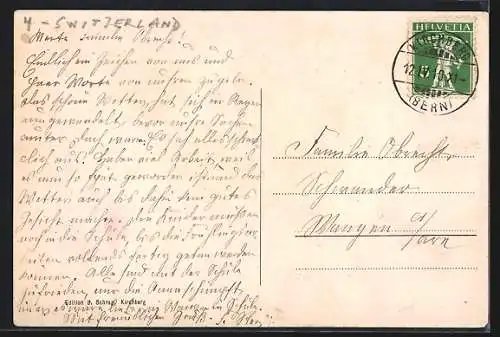 AK Kirchberg /BE, Kirche, der letzte Weg und Pfarrhaus