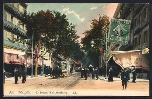 AK Toulon, Le Boulevard de Strasbourg, Strassenbahn