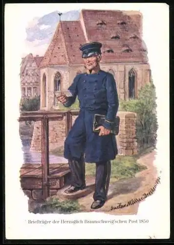 Künstler-AK Braunschweig, Briefträger der Herzoglich Braunschweig`schen Post 1850
