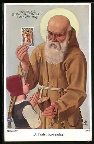 AK Seliger Bruder Konrad von Altötting gibt dem Mädchen ein Stück Brot, Schutzpatron