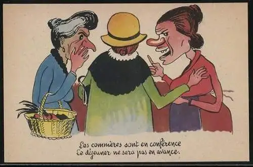 AK Tratschtanten stehen beisammen, frauenfeindlicher Humor