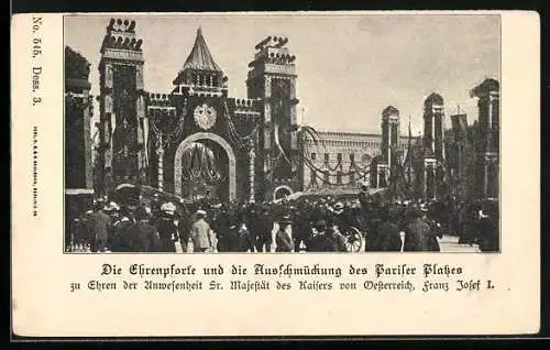 AK Berlin, Ehrenpforte am Pariser Platz zum Besuch von Kaiser Franz Josef I. von Österreich