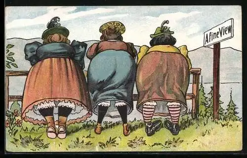 AK Drei dicke Frauen geniessen die Aussicht